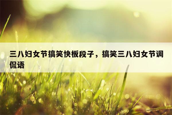 三八妇女节搞笑快板段子，搞笑三八妇女节调侃语
