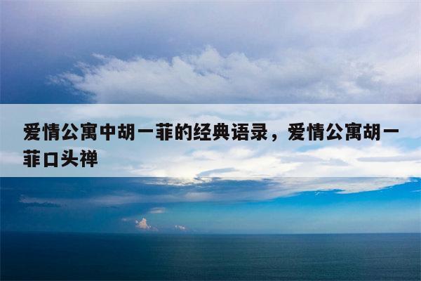 爱情公寓中胡一菲的经典语录，爱情公寓胡一菲口头禅
