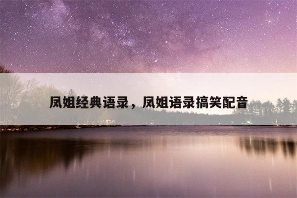 凤姐经典语录，凤姐语录搞笑配音