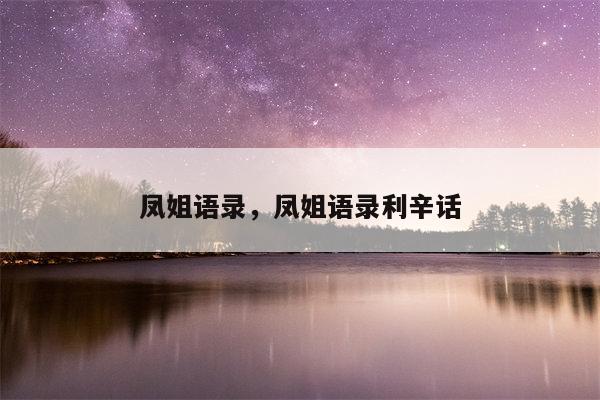 凤姐语录，凤姐语录利辛话